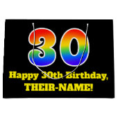 30歳の誕生日~おもしろいカラフル,, 鮮やか, Rainbow 30 ラージペーパーバッグ (正面)