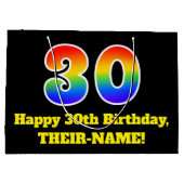 30歳の誕生日~おもしろいカラフル,, 鮮やか, Rainbow 30 ラージペーパーバッグ (裏面)
