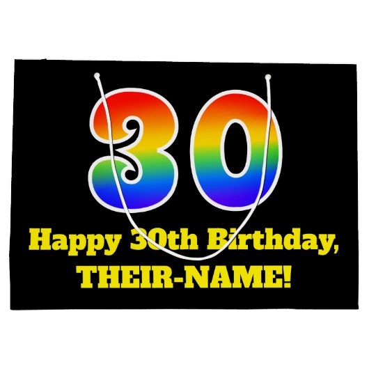 30歳の誕生日～おもしろいカラフル,, 鮮やか, Rainbow 30 ラージペーパーバッグ (裏面)