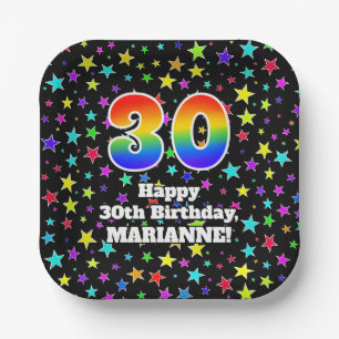30歳の誕生日:おもしろいスターズパターンと虹「30」 ペーパープレート