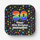 30歳の誕生日：おもしろい星模様と虹"30" ペーパープレート (正面)