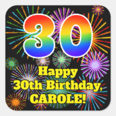 30歳の誕生日：おもしろい花火のルック、虹# 30 スクエアシール (正面)