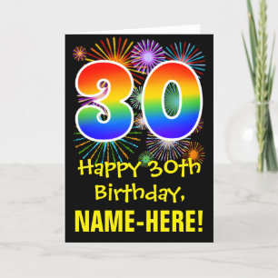30歳の誕生日:おもしろい花火パターン+レインボー30 カード