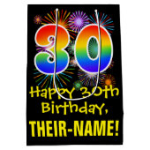 30歳の誕生日：おもしろい花火パターン+虹30 ミディアムペーパーバッグ (裏面)