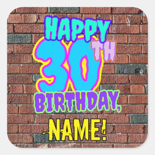 30歳の誕生日 – おもしろい、アーバングラフィティインスパイアルック スクエアシール (正面)