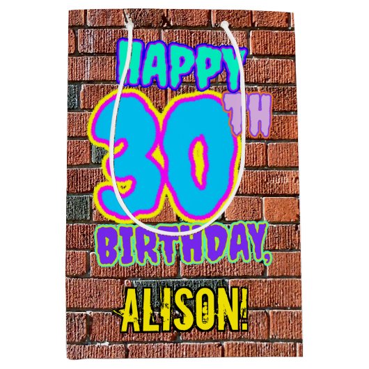 30歳の誕生日：おもしろい、アーバングラフィティインスパイアルック ミディアムペーパーバッグ (正面)