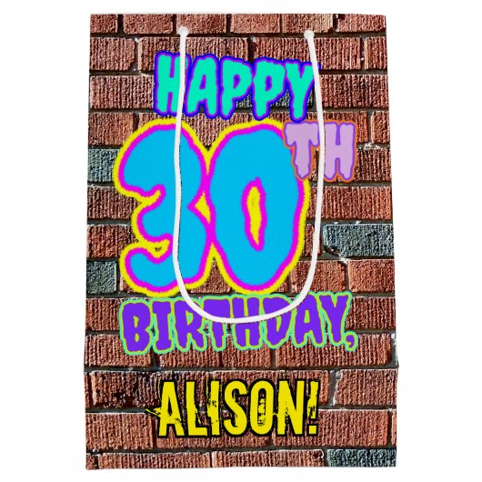 30歳の誕生日：おもしろい、アーバングラフィティインスパイアルック ミディアムペーパーバッグ (裏面)