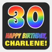 30歳の誕生日:はっきりした,おもしろい,シンプル虹, 30 スクエアシール (正面)