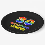 30歳の誕生日：はっきりした,おもしろい,シンプル虹， 30 ペーパープレート (アングル)