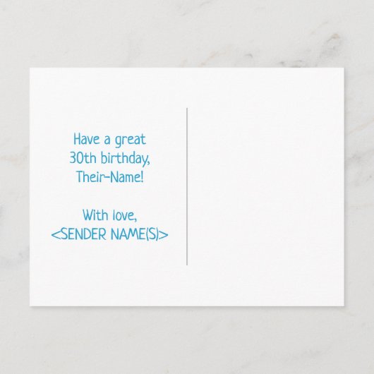 30歳の誕生日:はっきりした,おもしろい,シンプル虹, 30 ポストカード (裏面)