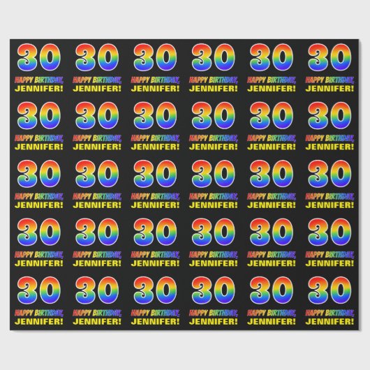30歳の誕生日:はっきりした,おもしろい,シンプル虹, 30 ラッピングペーパー (フラット)