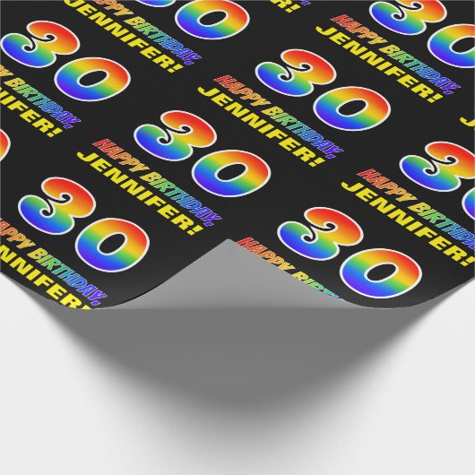 30歳の誕生日：はっきりした,おもしろい,シンプル虹， 30 ラッピングペーパー (角)