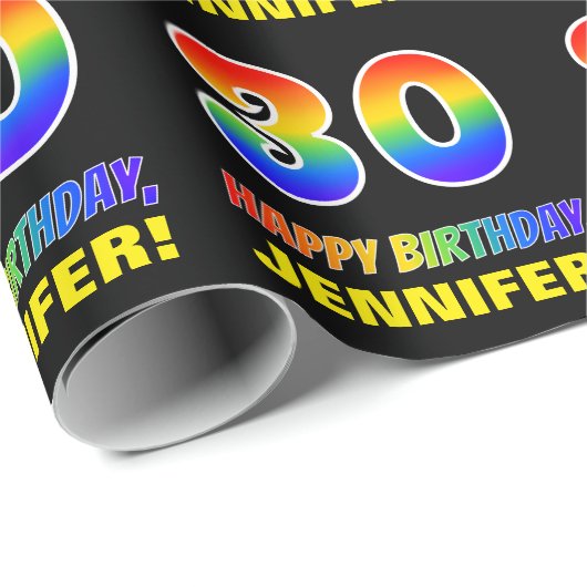 30歳の誕生日：はっきりした,おもしろい,シンプル虹， 30 ラッピングペーパー (ロールコーナー)