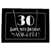 30歳の誕生日：アールデコインスパイアスタイル「30」、名前 ラージペーパーバッグ (裏面)