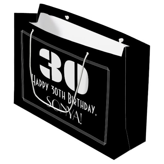 30歳の誕生日~アールデコインスパイア見る"30" +名前 ラージペーパーバッグ (正面アングル)