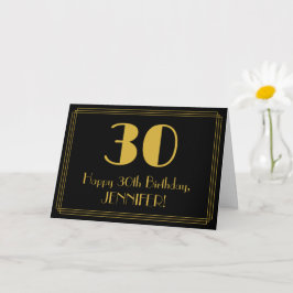 30歳の誕生日：アールデコ調の見た目 "30" + 名前 カード
