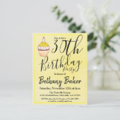 30歳の誕生日 イエローカップケーキ 水彩画デザイン インビテーションポストカード (スタンド正面)