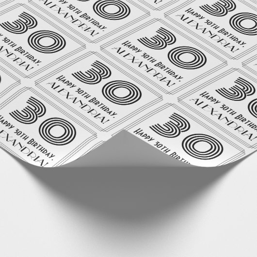 30歳の誕生日:インスパイアアールデコスタイル「30」 +名前 ラッピングペーパー (角)