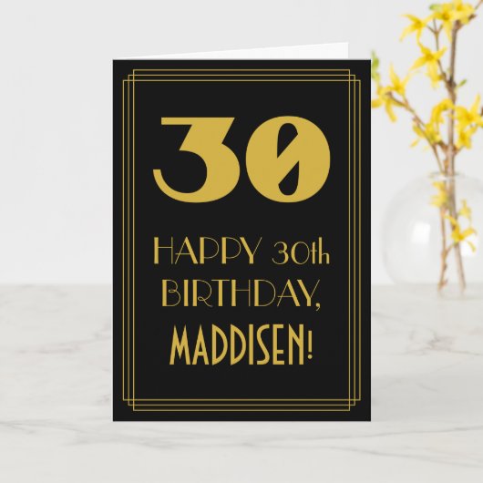 30歳の誕生日~インスパイアアールデコ30歳の名前 カード (黄色い花)