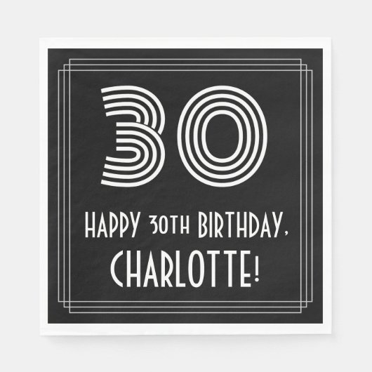 30歳の誕生日:インスパイアアールデコ「30」+名前 スタンダードランチョンナプキン (正面)