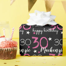 30歳の誕生日 オリジナル ピンク 黒 ラッピングペーパー