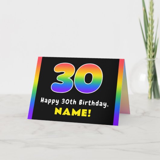 30歳の誕生日:カラフル虹#30,名前をカスタムする カード (正面)