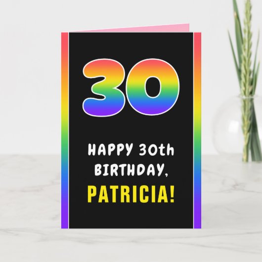 30歳の誕生日:カラフル虹#30,名前をカスタムする カード (正面)