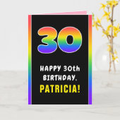 30歳の誕生日:カラフル虹#30,名前をカスタムする カード (黄色い花)