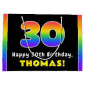 30歳の誕生日：カラフル虹#30,名前をカスタムする ラージペーパーバッグ (裏面)