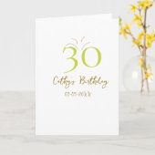 30歳の誕生日 グリーン ゴールド パステル 手描き レトロ カード (黄色い花)