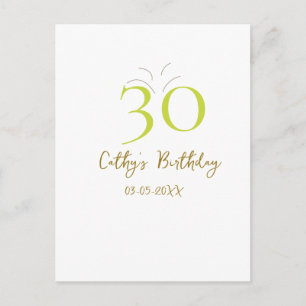 30歳の誕生日 グリーン ゴールド パステル 手描き レトロ ポストカード