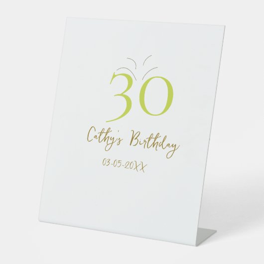 30歳の誕生日 グリーン ゴールド パステル 手描き レトロ 台座サイン (正面)