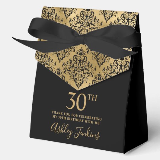 30歳の誕生日 ゴールドダマスク サンクスカード フェイバーボックス (正面)
