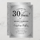30歳の誕生日 – シルバーダマスク 招待状 (正面/裏面)