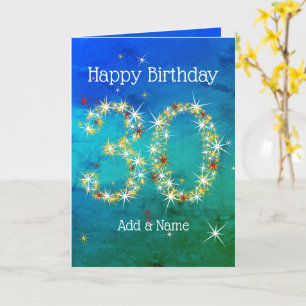 30歳の誕生日 – スター番号 – 青い緑 – 年齢30 カード