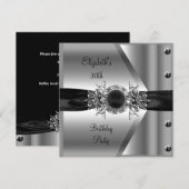 30歳の誕生日 ダイヤモンド ジュエル ブラック ホワイト シルバー 招待状 (正面/裏面)