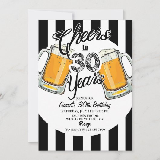 30歳の誕生日，ダーティーサーティー，ビール，応援&ビール 案内状 (正面)