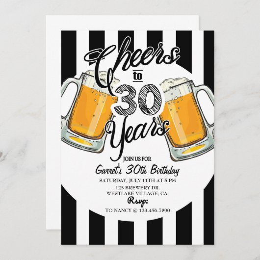 30歳の誕生日，ダーティーサーティー，ビール，応援&ビール 案内状 (正面/裏面)