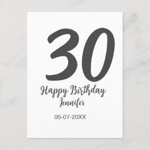 30歳の誕生日 テンプレート 黒 名前 日付 年 ポストカード