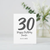 30歳の誕生日 テンプレート 黒 名前 日付 年 ポストカード (スタンド正面)