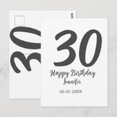 30歳の誕生日 テンプレート 黒 名前 日付 年 ポストカード (正面/裏面)