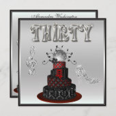 30歳の誕生日 ディスコ・ディーバ ケーキ シルバー・スパークル ヒール 招待状 (正面/裏面)