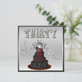 30歳の誕生日 ディスコ・ディーバ ケーキ シルバー・スパークル ヒール 招待状 (スタンド正面)