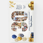 30歳の誕生日 ナンバー30 フォトコラージュ ホワイトゴールド 横断幕 (縦)