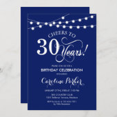 30歳の誕生日 – ネイビーブルーホワイト 招待状 (正面/裏面)