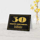 30歳の誕生日： ネーム + アートデコ調の「30」デザイン カード (黄色い花)