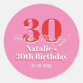 30歳の誕生日 ハロー・サーティー! モダン ピンク レッド ラウンドシール