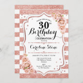 30歳の誕生日 – バラ金ゴールド白ストライプ 招待状 (正面/裏面)