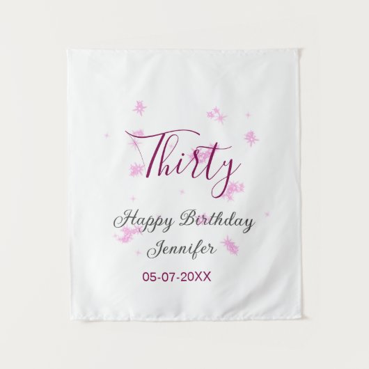 30歳の誕生日 ピンクのグリッター星 黒 30thパーティー タペストリー (正面)