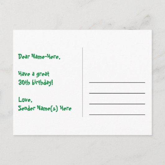 30歳の誕生日:ピンクのストライプとハート、レインボー30 ポストカード (裏面)